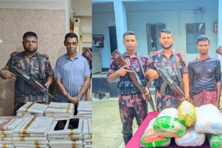 বেনাপোল সীমান্তে বিজিবির অভিযানে ২ আসামীসহ মাদক ও চোরাচালানি পণ্য আটক