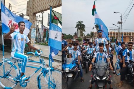 কোটালীপাড়ায় আর্জেন্টিনার সমর্থকদের শোভাযাত্রা