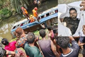পাইকগাছার যাত্রীবাহী বাস খুলনার গুটদিয়ায় পুকুরে ;  নিহত -১